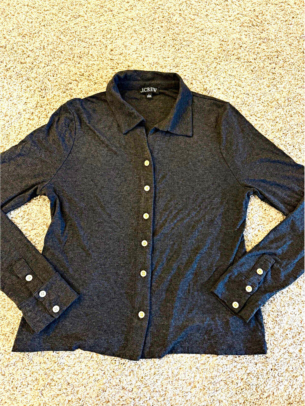 J.Crew Gray Button Front Knit Top Women's L Collared Long Sleeve Casual Chic